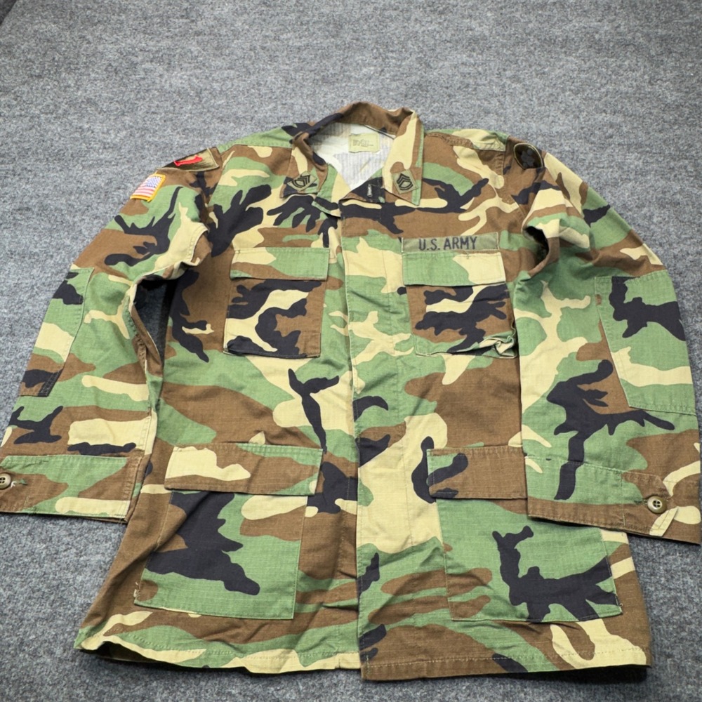 Vintage US Military Shirt Mens Medium Long Camo BDU 1st Infantry Big Red One